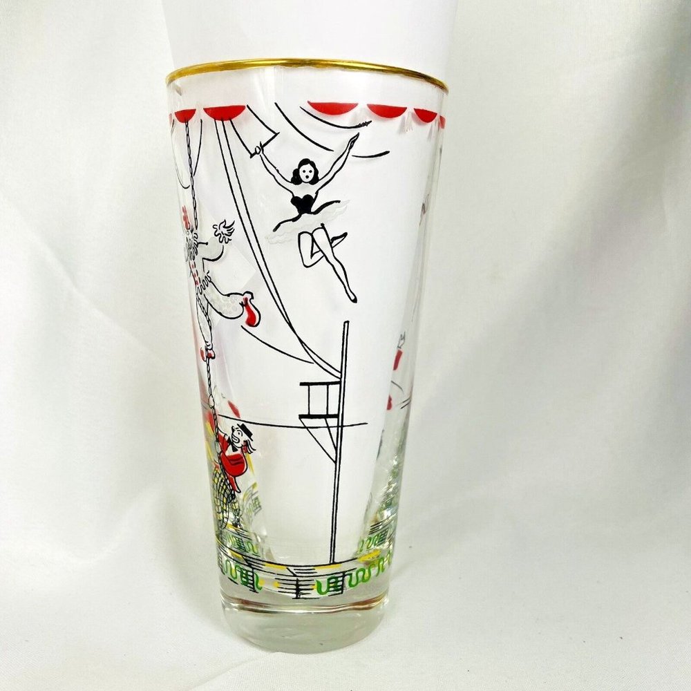 Vintage Libbey Glass Co. Fun Circus Highball Glasses 16 Ounce Tumbler Gold Rim - Picture 4 of 16